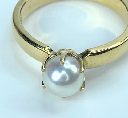 Classic 18K yellow gold 6.8mm Akoya Cultured Pearl ring s8 5.8g JR8910