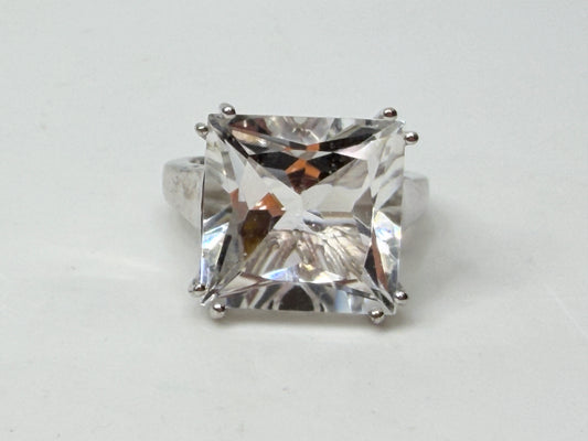 Vintage Sterling Silver Square Quartz Ring Size 8.25 Statement Design JR1154