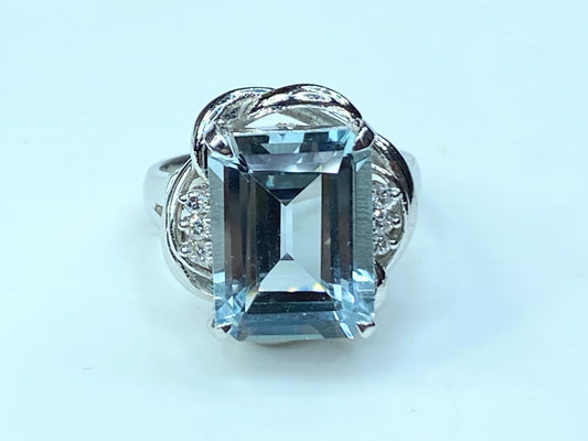 6.98 Carat Aquamarine Diamond Platinum Cocktail Ring 9.8g s6.5 JR0049