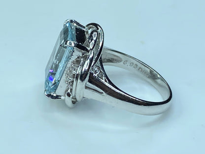 6.98 Carat Aquamarine Diamond Platinum Cocktail Ring 9.8g s6.5 JR0049