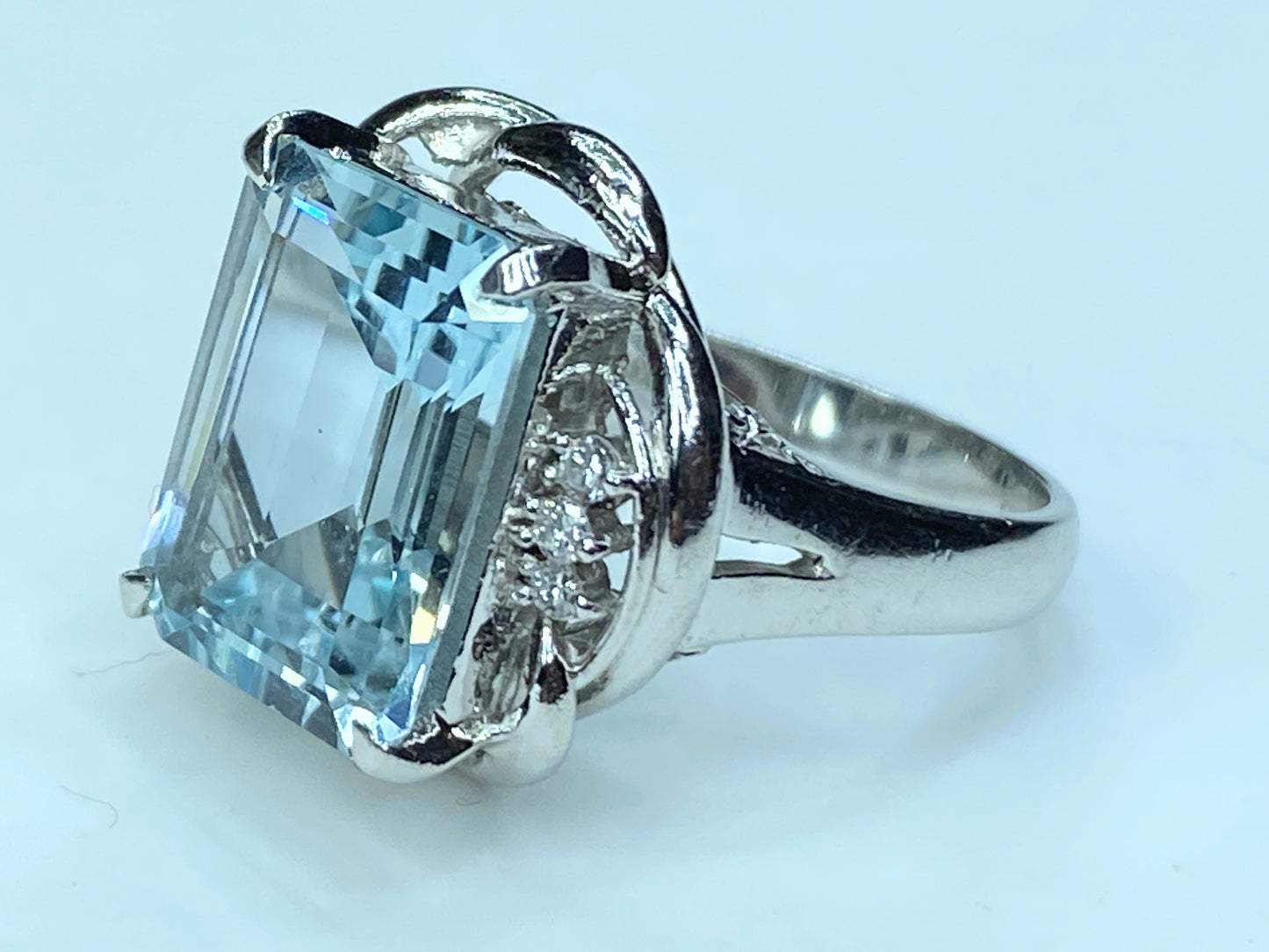 6.98 Carat Aquamarine Diamond Platinum Cocktail Ring 9.8g s6.5 JR0049