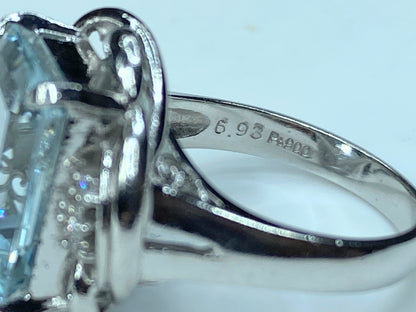 6.98 Carat Aquamarine Diamond Platinum Cocktail Ring 9.8g s6.5 JR0049