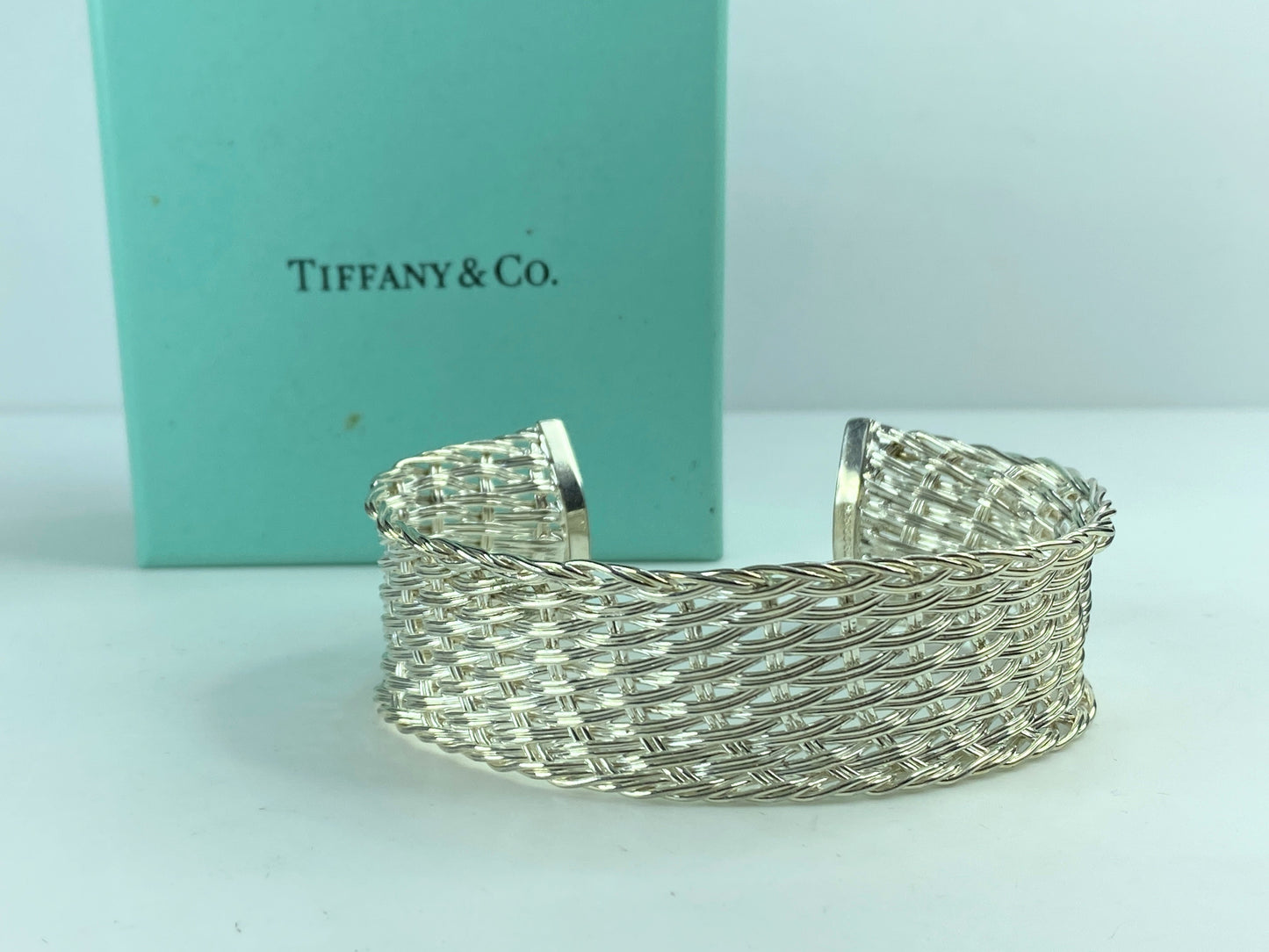 Rare Tiffany & Co. Sterling Silver Solid Wire Woven Cuff Bangle Bracelet JR623