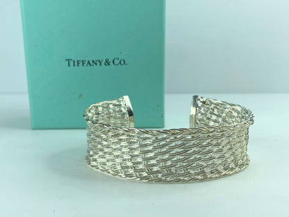 Rare Tiffany & Co. Sterling Silver Solid Wire Woven Cuff Bangle Bracelet JR623