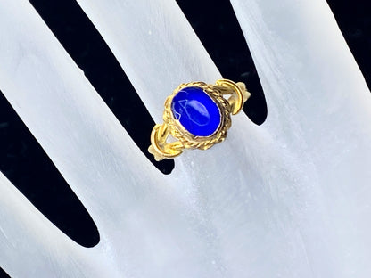 Blue Cabochon Oval Shape stone in 22 Karat Yellow Gold Ring 2.6g JR8912