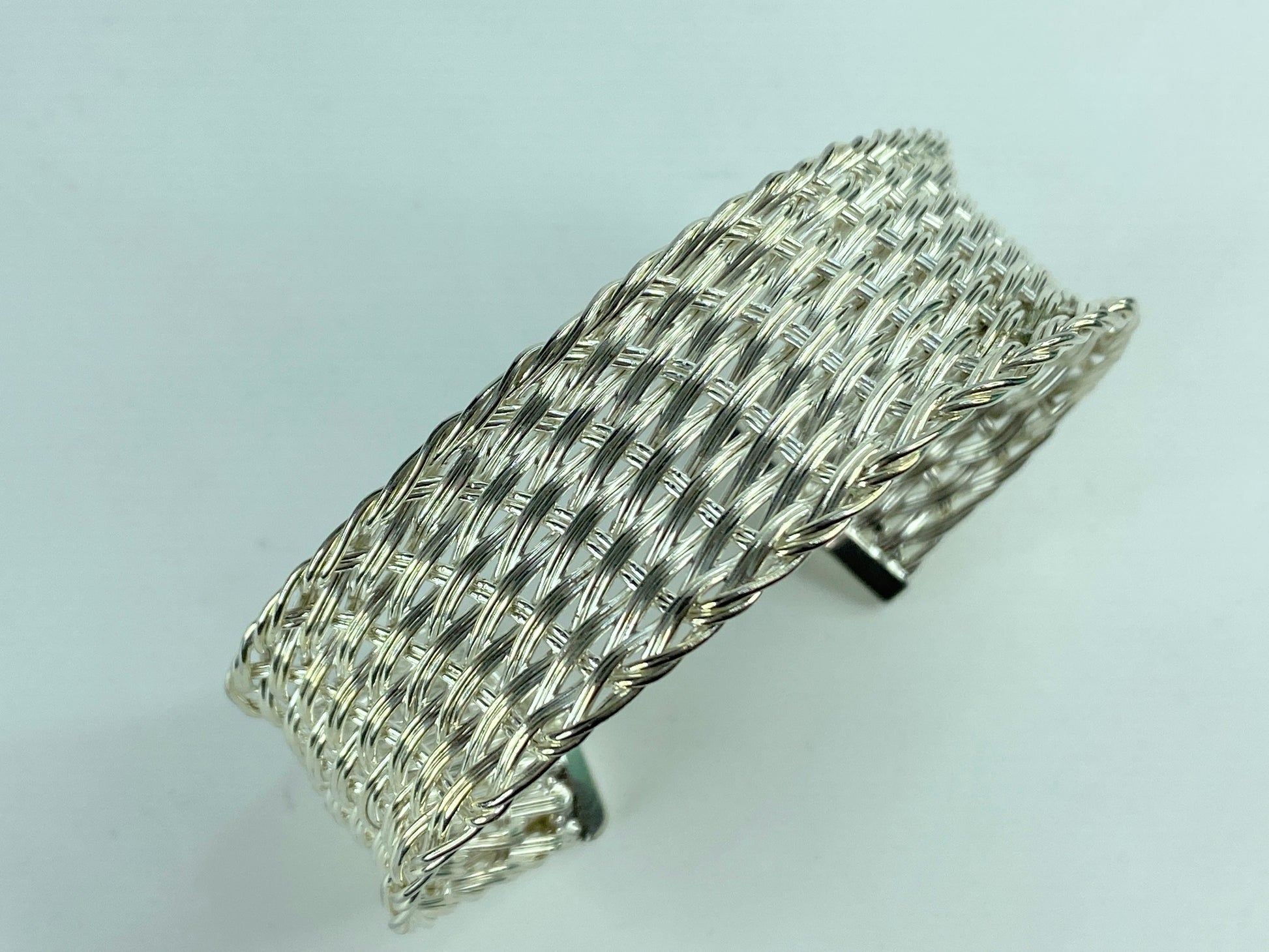 Rare Tiffany & Co. Sterling Silver Solid Wire Woven Cuff Bangle Bracelet JR623