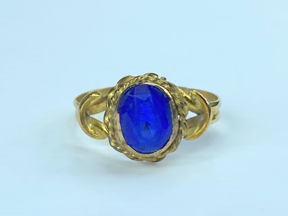 Blue Cabochon Oval Shape stone in 22 Karat Yellow Gold Ring 2.6g JR8912