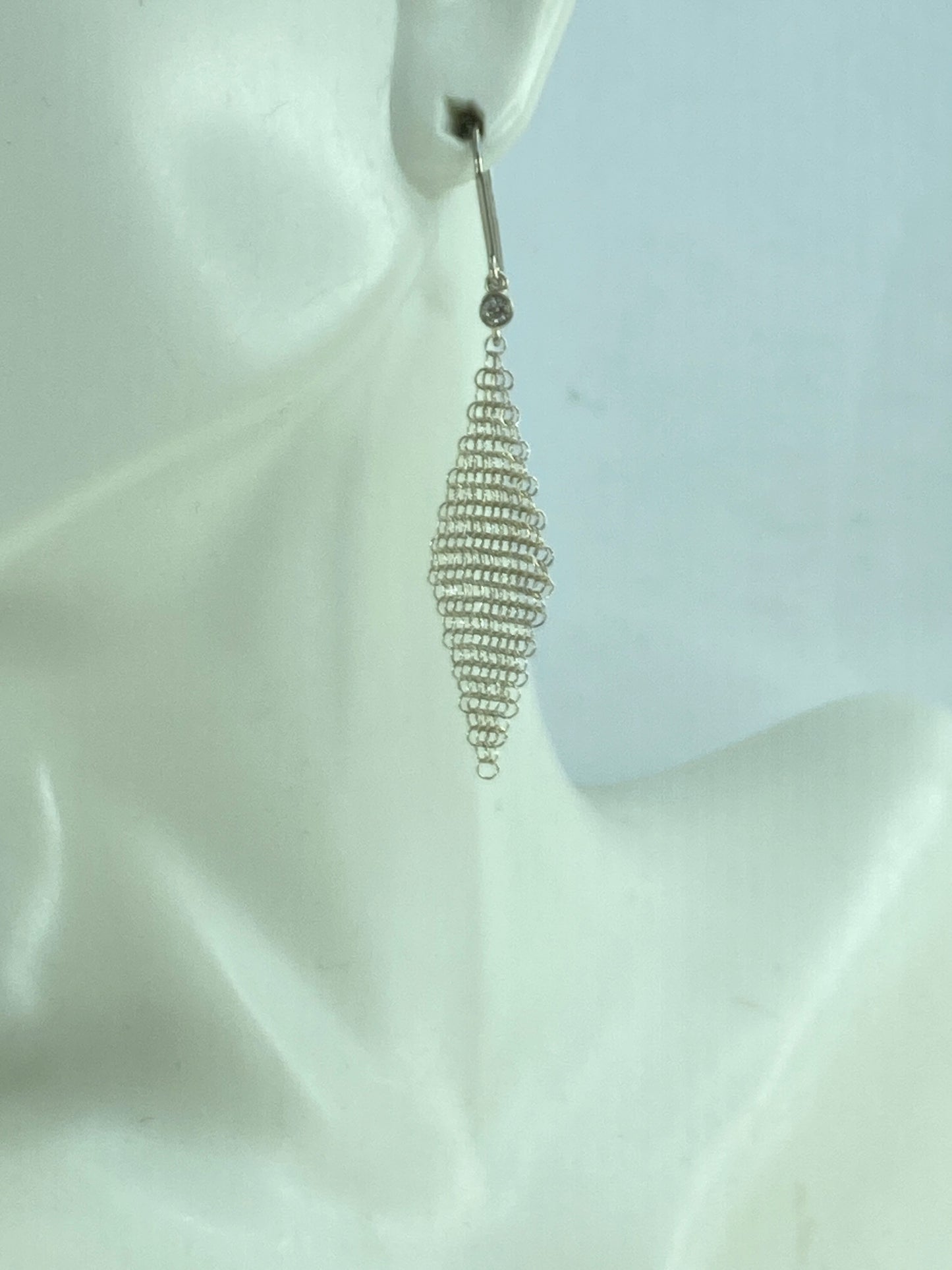 Tiffany & Co. Elsa Peretti Diamond Mesh sterling silver earrings 2" JR624