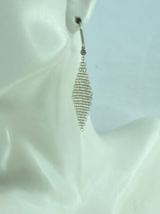 Tiffany & Co. Elsa Peretti Diamond Mesh sterling silver earrings 2" JR624