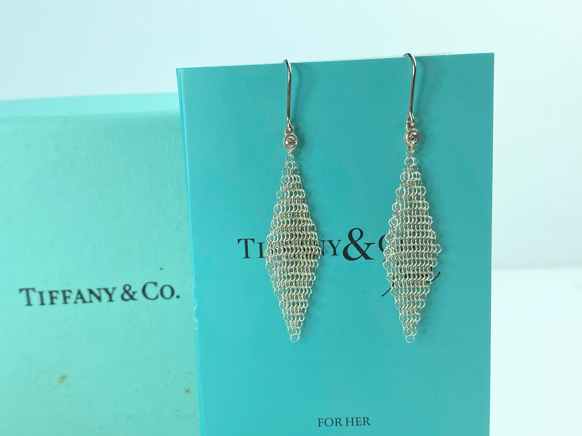 Tiffany & Co. Elsa Peretti Diamond Mesh sterling silver earrings 2" JR624
