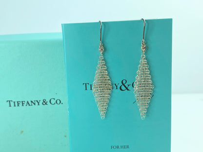 Tiffany & Co. Elsa Peretti Diamond Mesh sterling silver earrings 2" JR624