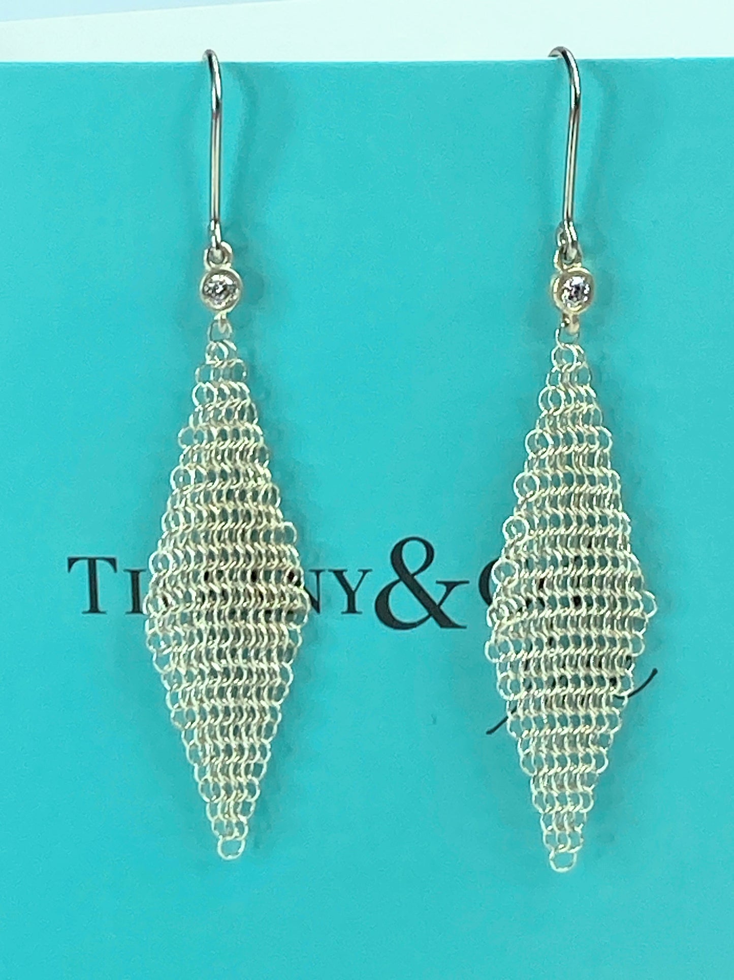 Tiffany & Co. Elsa Peretti Diamond Mesh sterling silver earrings 2" JR624