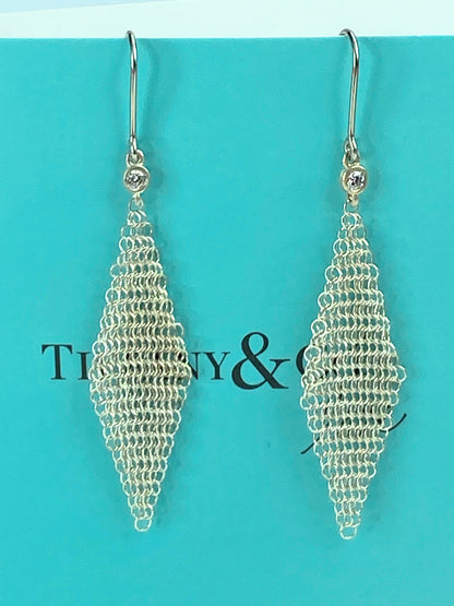 Tiffany & Co. Elsa Peretti Diamond Mesh sterling silver earrings 2" JR624