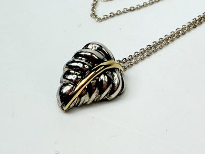 Tiffany & Co Leaf Pendant Necklace 925 Silver with 18K Gold 15.5"