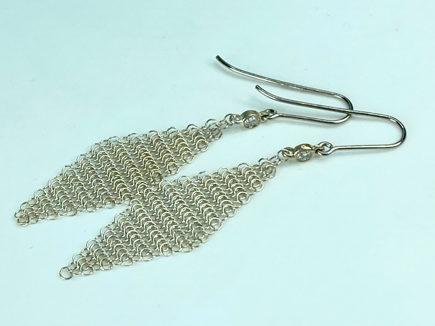 Tiffany & Co. Elsa Peretti Diamond Mesh sterling silver earrings 2" JR624