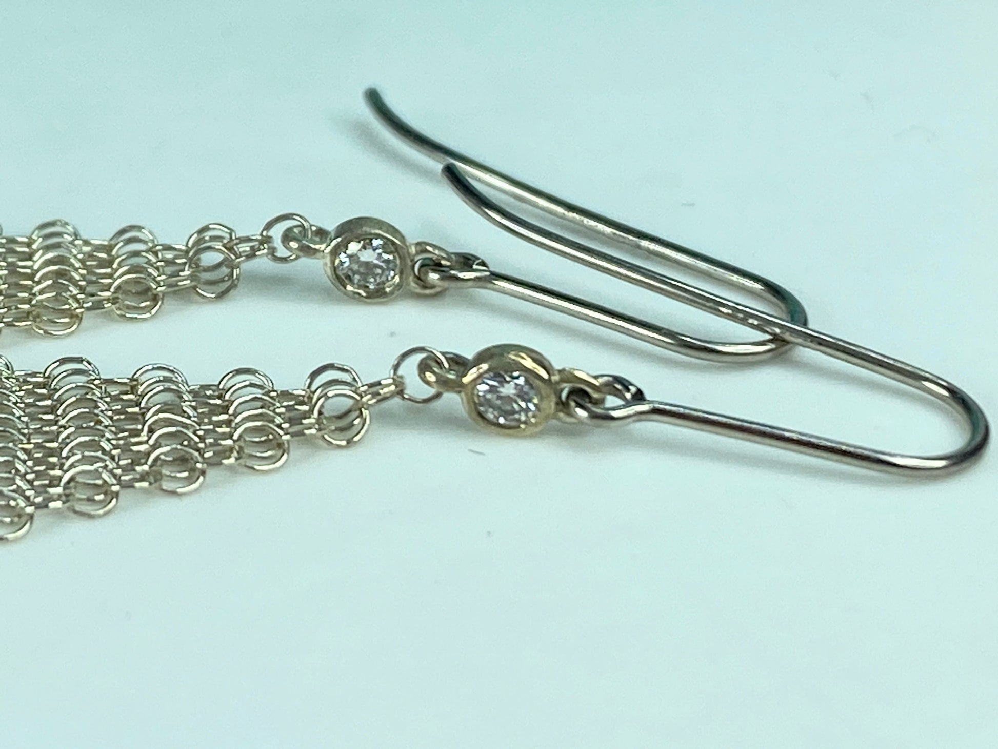 Tiffany & Co. Elsa Peretti Diamond Mesh sterling silver earrings 2" JR624