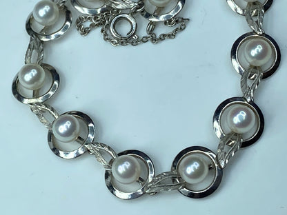 Mikimoto sterling silver 5.6mm Station Pearl bracelet 7 3/8" 12.8g JR0051