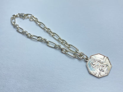 Sterling Albert Chain Bracelet St Christopher Engraved Octagonal pendant JR1092