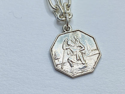 Sterling Albert Chain Bracelet St Christopher Engraved Octagonal pendant JR1092