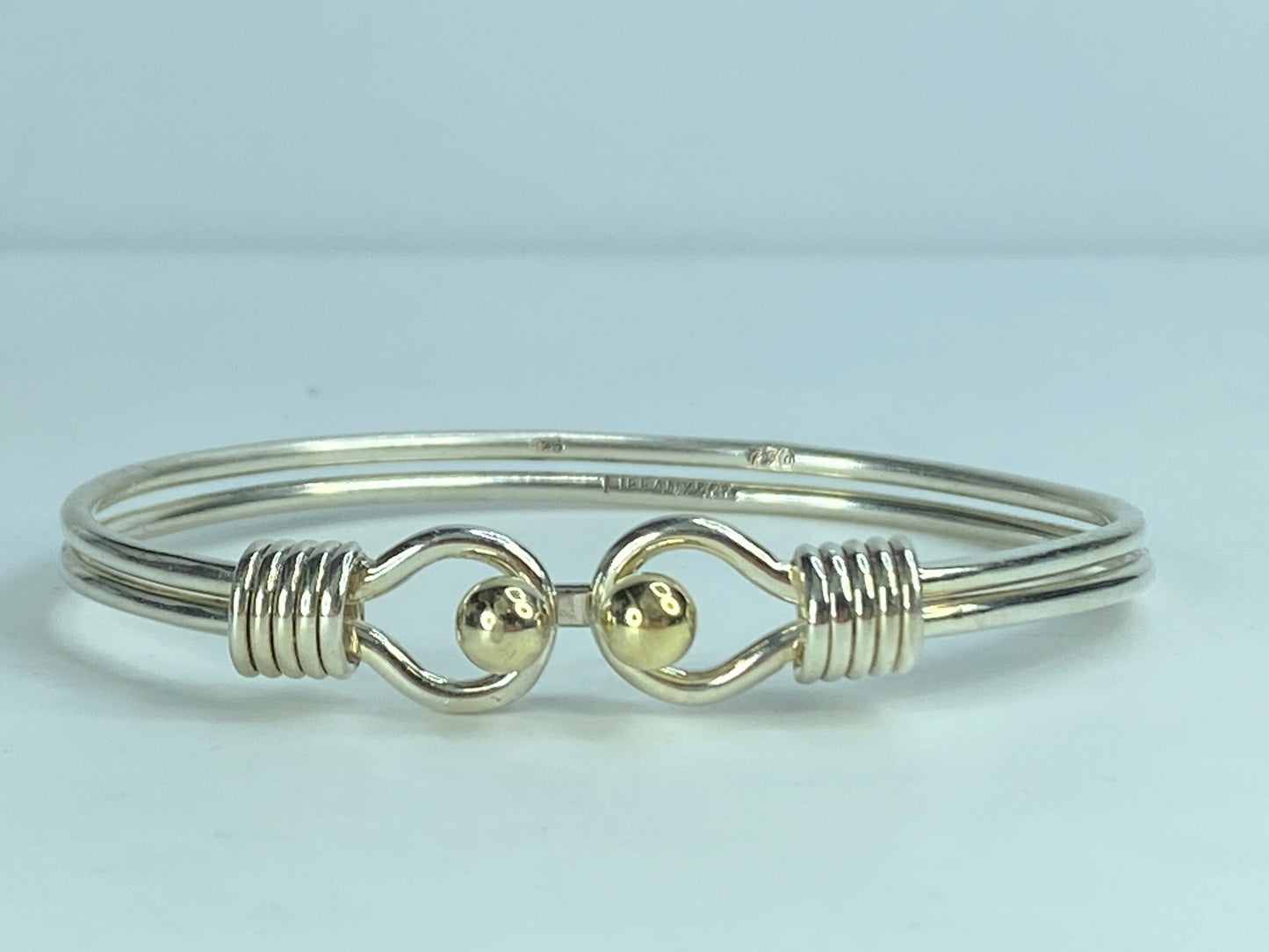 Tiffany & Co Sterling Silver 18k Gold Double Ball Hook Bangle bracelet 6.5 JR626