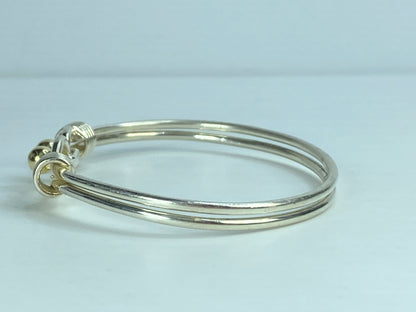Tiffany & Co Sterling Silver 18k Gold Double Ball Hook Bangle bracelet 6.5 JR626