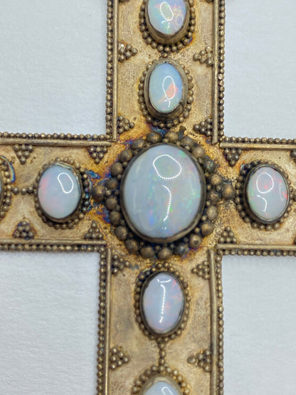 Sterling Silver Opal Cross Pendant Necklace, Large Statement Piece JR1093