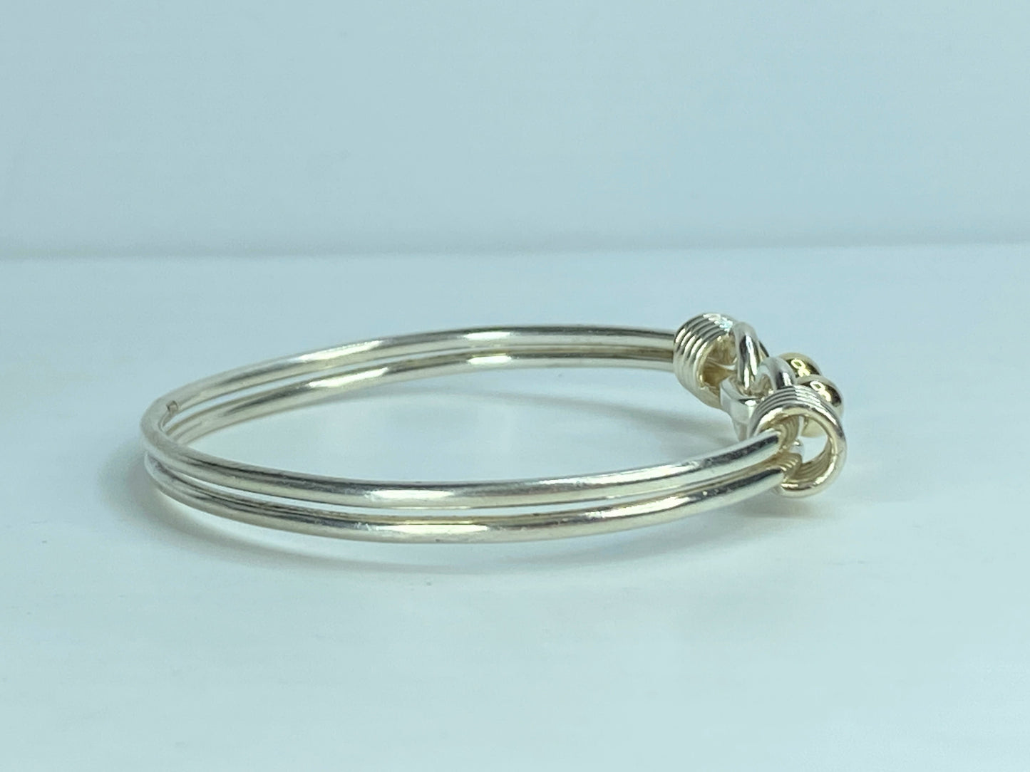 Tiffany & Co Sterling Silver 18k Gold Double Ball Hook Bangle bracelet 6.5 JR626