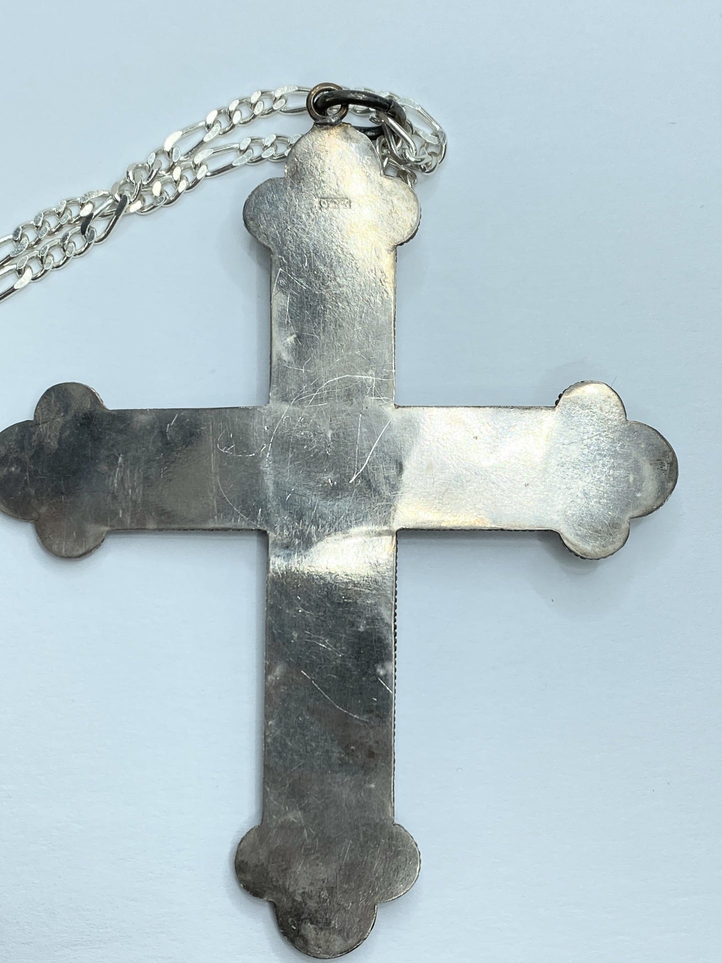 Sterling Silver Opal Cross Pendant Necklace, Large Statement Piece JR1093