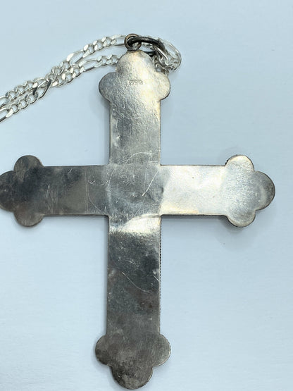 Sterling Silver Opal Cross Pendant Necklace, Large Statement Piece JR1093