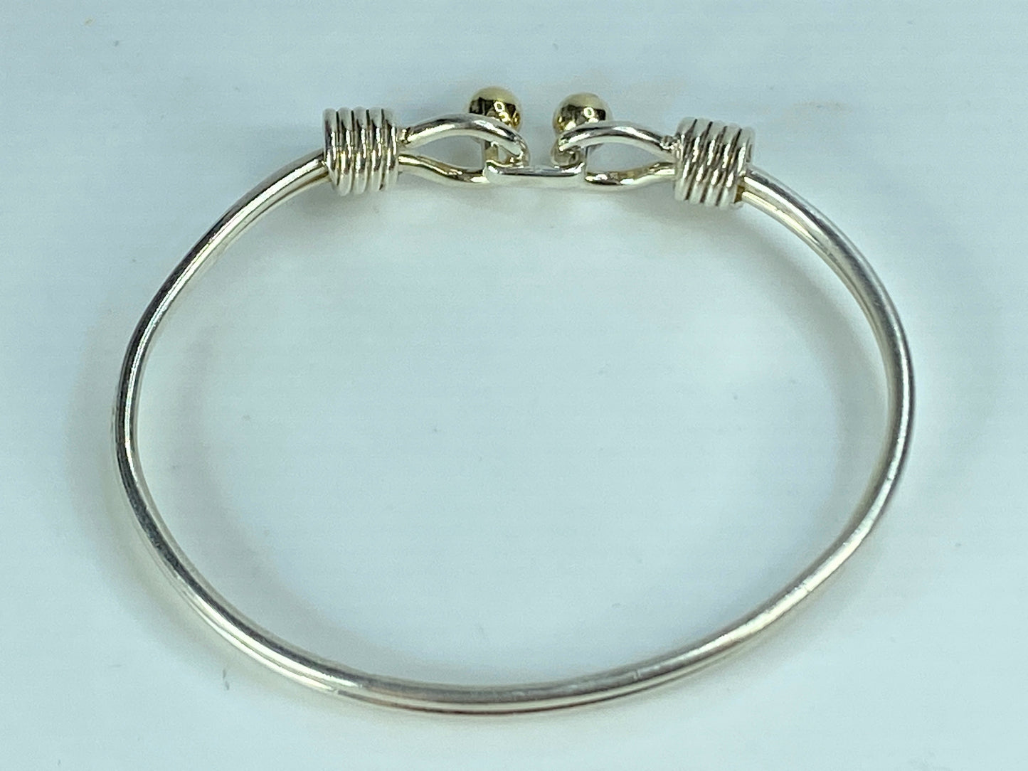 Tiffany & Co Sterling Silver 18k Gold Double Ball Hook Bangle bracelet 6.5 JR626