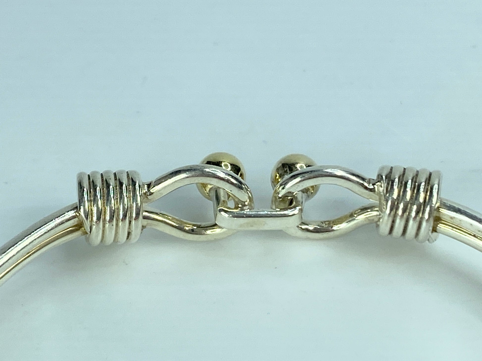Tiffany & Co Sterling Silver 18k Gold Double Ball Hook Bangle bracelet 6.5 JR626