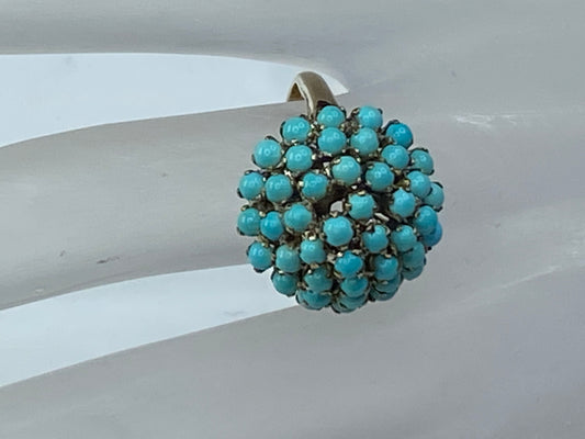 Antique Turquoise Ring 14 Karat Yellow Gold Bombe Persian Turquoise  s6.5 JR0053