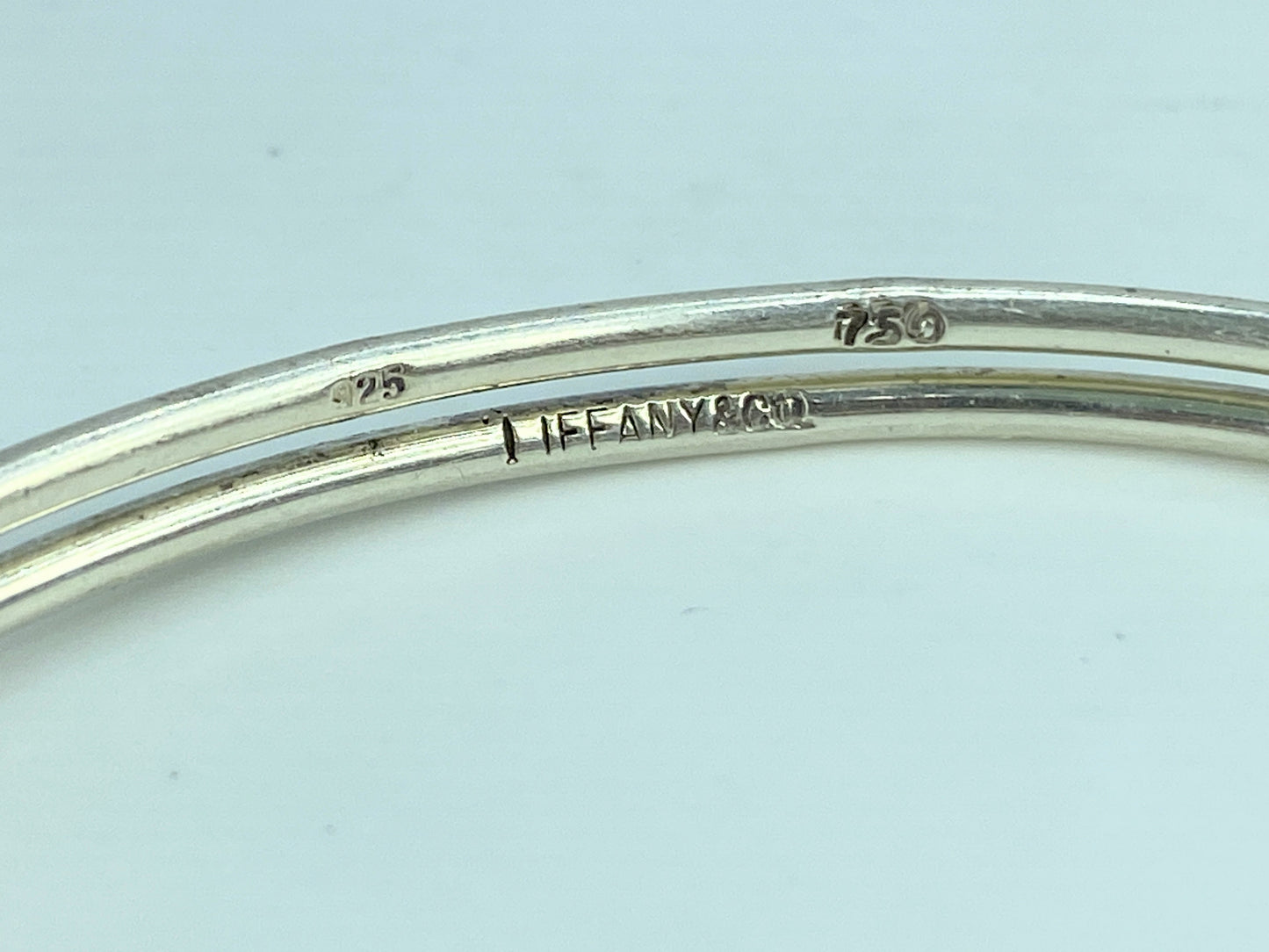 Tiffany & Co Sterling Silver 18k Gold Double Ball Hook Bangle bracelet 6.5 JR626