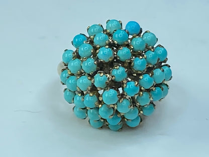 Antique Turquoise Ring 14 Karat Yellow Gold Bombe Persian Turquoise  s6.5 JR0053