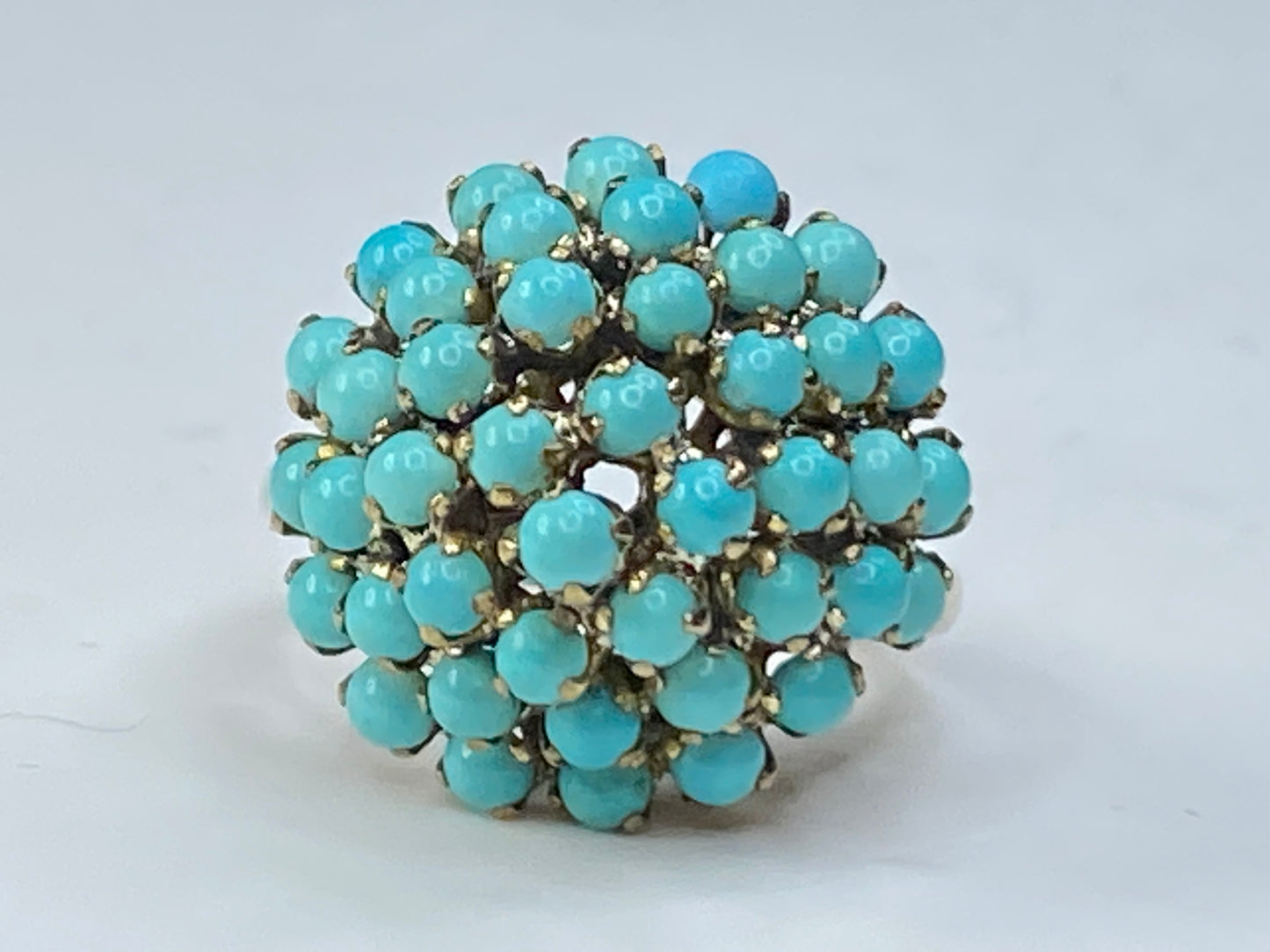 Antique Turquoise Ring 14 Karat Yellow Gold Bombe Persian Turquoise  s6.5 JR0053