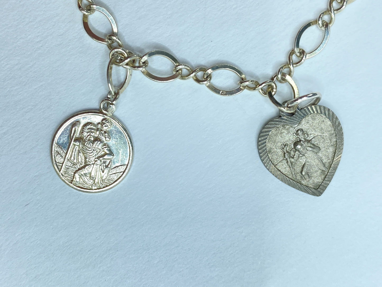 Sterling Silver Charm Bracelet with Religious Medals, England Made JR1094