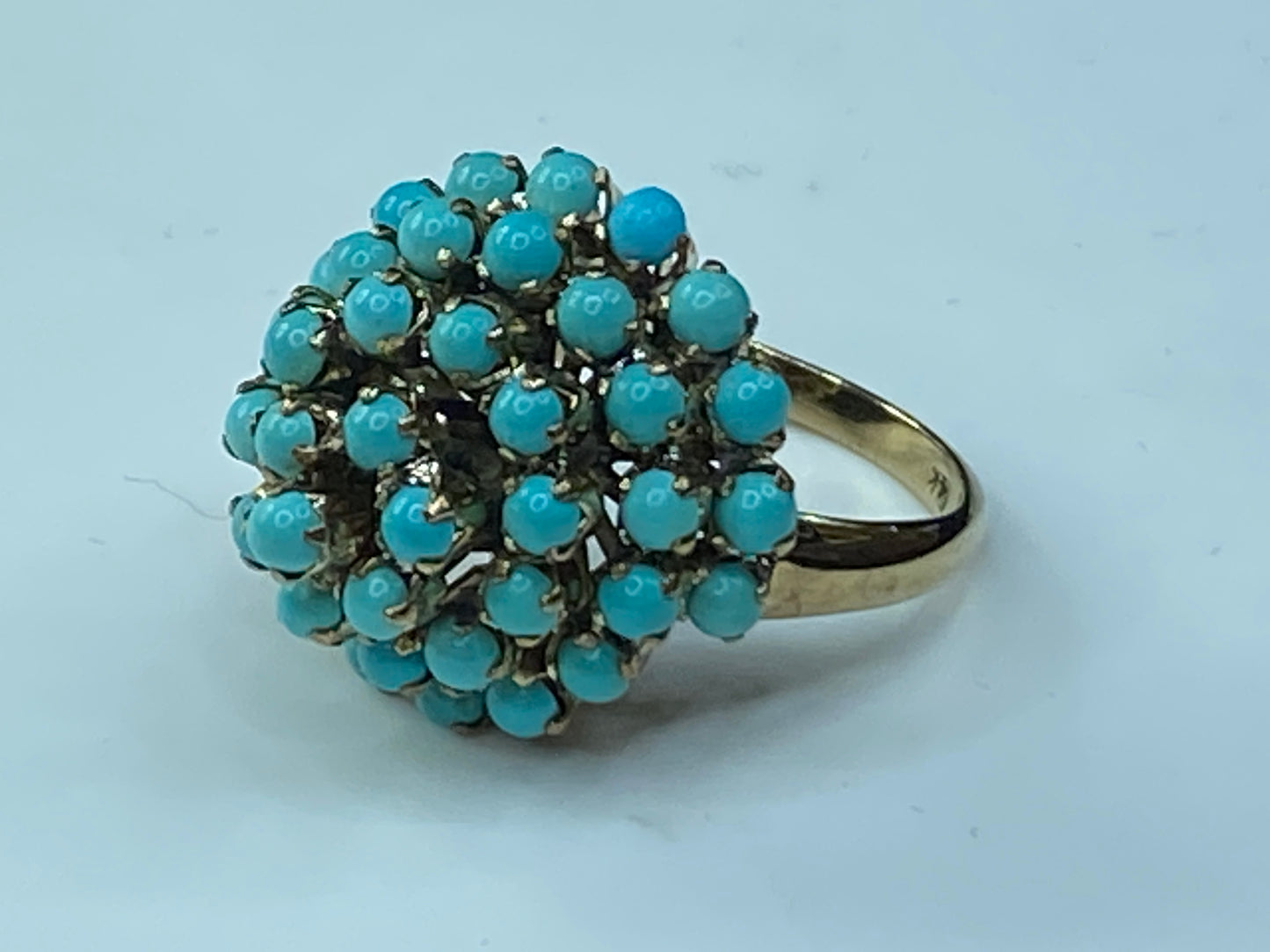 Antique Turquoise Ring 14 Karat Yellow Gold Bombe Persian Turquoise  s6.5 JR0053