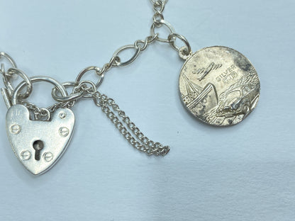Sterling Silver Charm Bracelet with Religious Medals, England Made JR1094