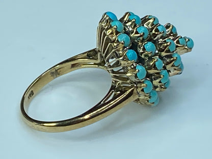 Antique Turquoise Ring 14 Karat Yellow Gold Bombe Persian Turquoise  s6.5 JR0053