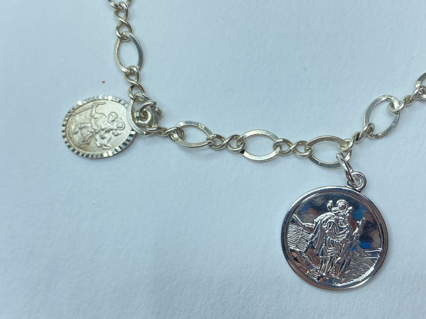 Sterling Silver Charm Bracelet with Religious Medals, England Made JR1094
