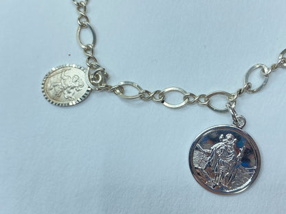 Sterling Silver Charm Bracelet with Religious Medals, England Made JR1094