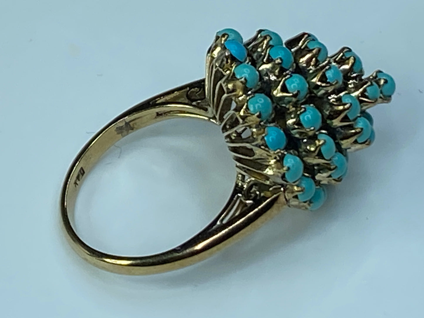 Antique Turquoise Ring 14 Karat Yellow Gold Bombe Persian Turquoise  s6.5 JR0053