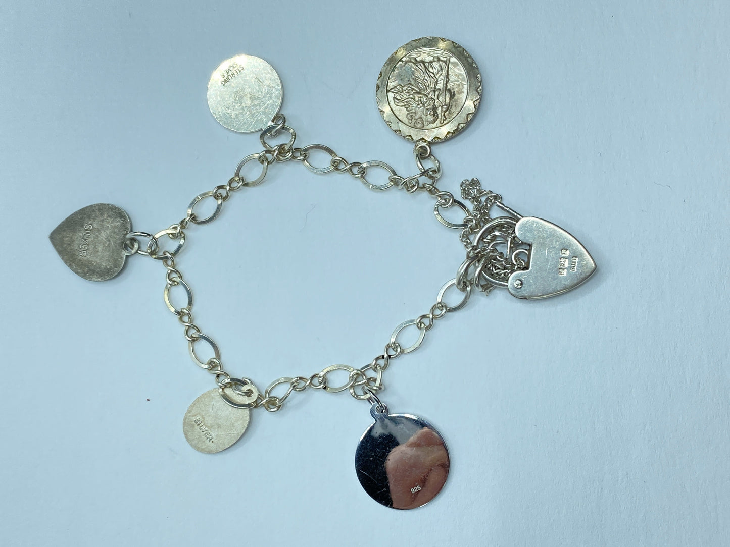 Sterling Silver Charm Bracelet with Religious Medals, England Made JR1094
