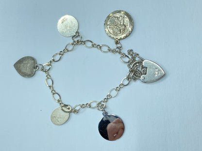 Sterling Silver Charm Bracelet with Religious Medals, England Made JR1094