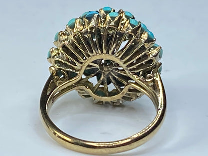 Antique Turquoise Ring 14 Karat Yellow Gold Bombe Persian Turquoise  s6.5 JR0053