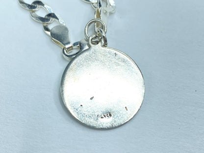 Sterling Silver Green Enamel Saint Medallion Charm Bracelet, England JR1095