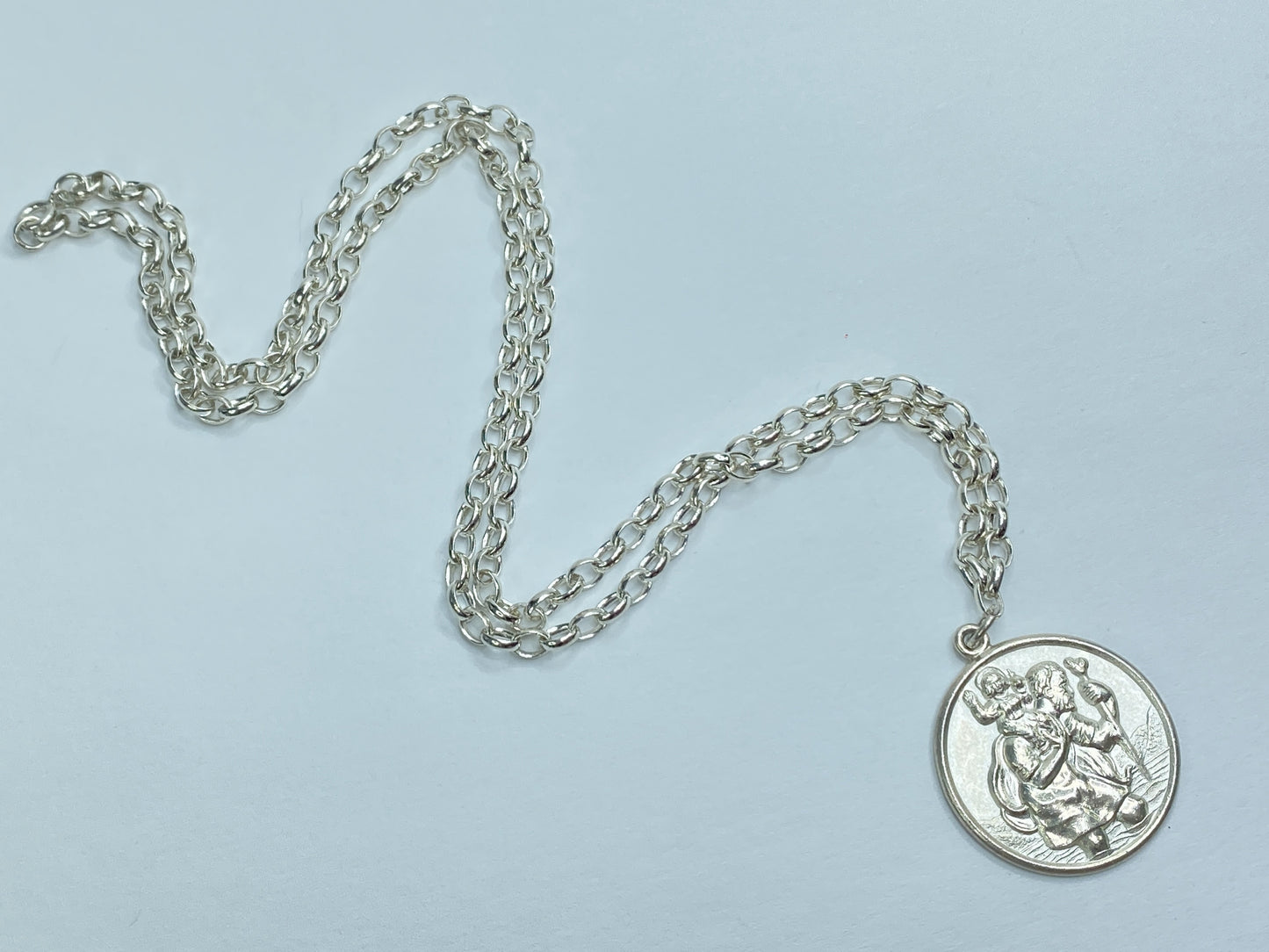 English Sterling Silver St Christopher Medal Oval Cable Necklace JR1096