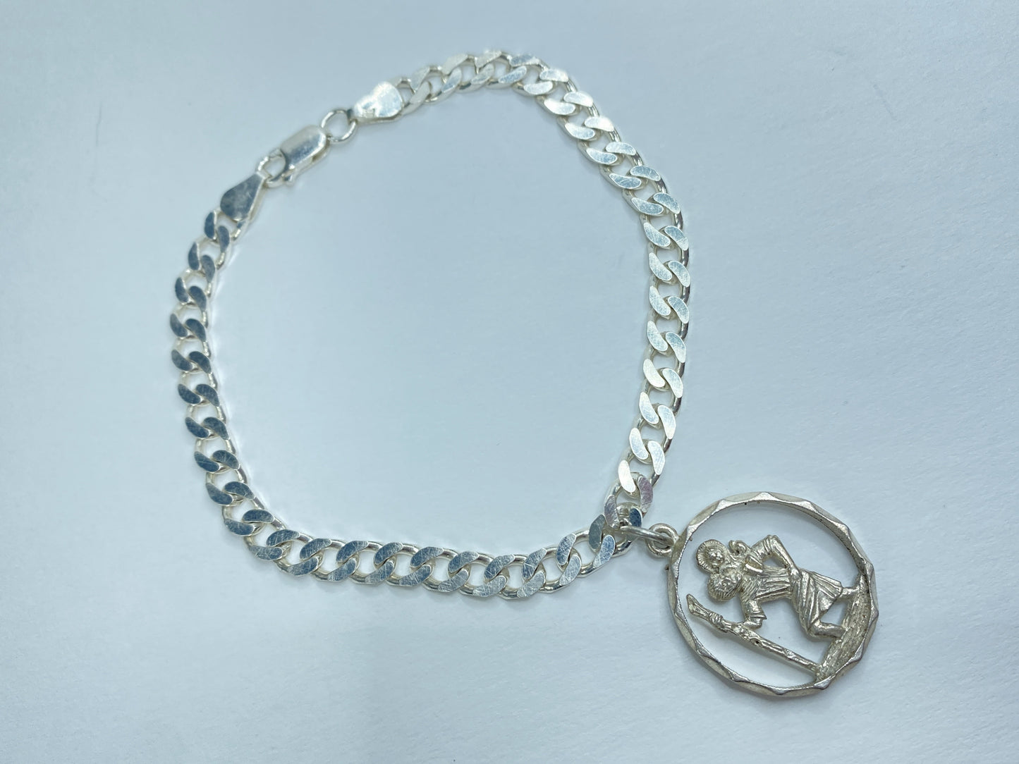 Sterling Silver St. Christopher Pendant Bracelet, Oval Cable Chain JR1097