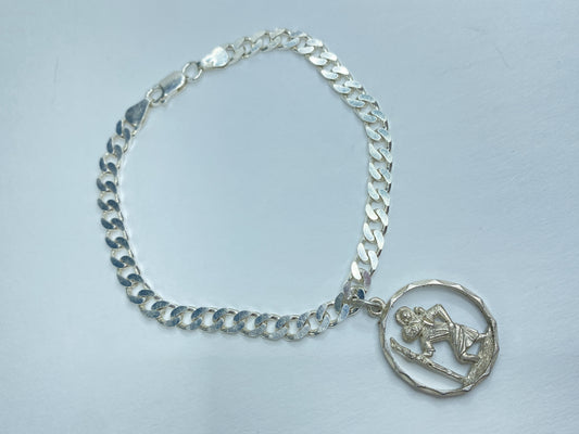 Sterling Silver St. Christopher Pendant Bracelet, Oval Cable Chain JR1097