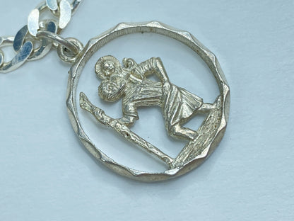 Sterling Silver St. Christopher Pendant Bracelet, Oval Cable Chain JR1097